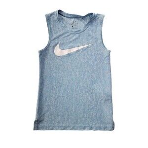 Nike Dri-Fit Muscle Tank Top Boys Youth Small Light Blue White Swoosh Wicking